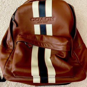 Men’s Soft Leather Coach Backpack w/ Cream Stripe